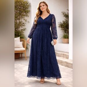 NWT J.J. House Lace Empire‎ Maxi Dress Size XL Blue Romantic Wedding Party
